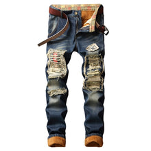 Load image into Gallery viewer, Denim Designer Hole Jeans High Quality Ripped for Men Size 28-38 40 2019 Autumn Winter Plus Velvet HIP HOP Punk Streetwear