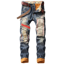 Load image into Gallery viewer, Denim Designer Hole Jeans High Quality Ripped for Men Size 28-38 40 2019 Autumn Winter Plus Velvet HIP HOP Punk Streetwear