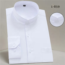 Load image into Gallery viewer, Chinease stand Collar solid plain regular fit long sleeve party bussiness formal shirts for men comfortable with chest pocket