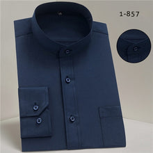 Load image into Gallery viewer, Chinease stand Collar solid plain regular fit long sleeve party bussiness formal shirts for men comfortable with chest pocket