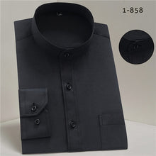 Load image into Gallery viewer, Chinease stand Collar solid plain regular fit long sleeve party bussiness formal shirts for men comfortable with chest pocket