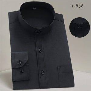 Chinease stand Collar solid plain regular fit long sleeve party bussiness formal shirts for men comfortable with chest pocket