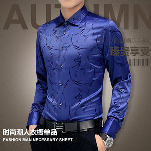 Plus Size 5XL 2019 New Men's Luxury Shirts Wedding Party Dress Long Sleeve Shirt Silk Tuxedo Shirt Men Mercerized Cotton Shirt