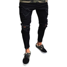 Load image into Gallery viewer, Mens Ripped Jeans for men Casual Black Blue Skinny slim Fit Denim Pants Biker Hip Hop Jeans with sexy Holel Denim Pants