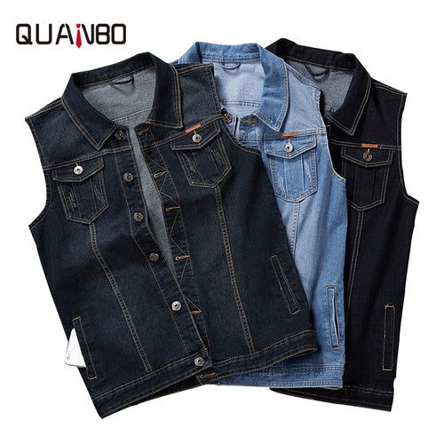 Big Size Brand Clothing Elastic Denim Vest 2019 New Men's Sleeveless Jeans Jackets Male Vintage Casual Vest Man Waistcoat 8XL