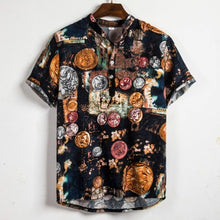 Load image into Gallery viewer, Men Linen Short Sleeve Shirt Summer Floral Loose Baggy Casual Holiday Shirts Tee Tops