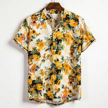 Load image into Gallery viewer, Men Linen Short Sleeve Shirt Summer Floral Loose Baggy Casual Holiday Shirts Tee Tops