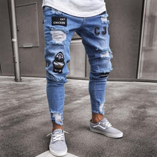 Load image into Gallery viewer, New Skinny Jeans men Streetwear Destroyed Ripped Jeans Homme Hip Hop Broken modis male Pencil Biker Embroidery Patch Pants