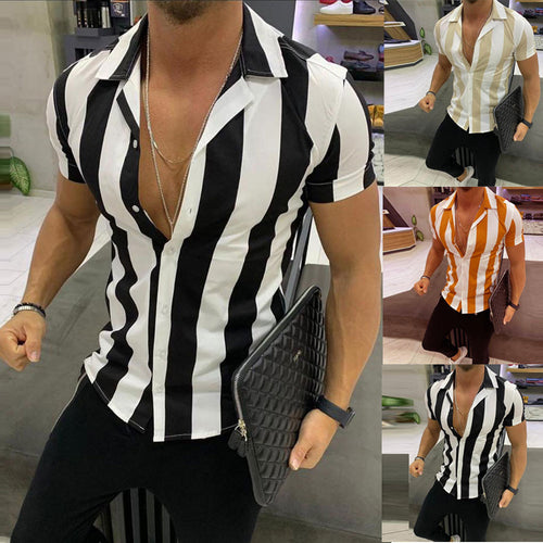 Summer Fashion Striped Shirt Mens HOT Plus Size 3XL Printed Splicing Colorful Short Sleeve Casual Loose Shirt Droppship рубашка