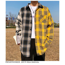 Load image into Gallery viewer, Privathinker Korean Plaid Shirts For Men 2019 Fashion Patchwork Long Sleeve Casual Shirt Hip Hop Streetwear Man Blouse