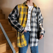 Load image into Gallery viewer, Privathinker Korean Plaid Shirts For Men 2019 Fashion Patchwork Long Sleeve Casual Shirt Hip Hop Streetwear Man Blouse