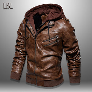 Mens PU Jackets Outwear Leather Hooded Biker Coat Men 2019 Cool Motorcycle Jacket Male Winter Autumn Jaquetas De Motocicleta 4XL