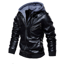 Load image into Gallery viewer, Mens PU Jackets Outwear Leather Hooded Biker Coat Men 2019 Cool Motorcycle Jacket Male Winter Autumn Jaquetas De Motocicleta 4XL