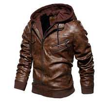 Load image into Gallery viewer, Mens PU Jackets Outwear Leather Hooded Biker Coat Men 2019 Cool Motorcycle Jacket Male Winter Autumn Jaquetas De Motocicleta 4XL