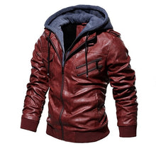 Load image into Gallery viewer, Mens PU Jackets Outwear Leather Hooded Biker Coat Men 2019 Cool Motorcycle Jacket Male Winter Autumn Jaquetas De Motocicleta 4XL