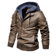 Load image into Gallery viewer, Mens PU Jackets Outwear Leather Hooded Biker Coat Men 2019 Cool Motorcycle Jacket Male Winter Autumn Jaquetas De Motocicleta 4XL