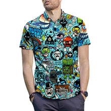 Load image into Gallery viewer, Plus Size 2XL Fashion Men Summer Casual Cartoon 3D Print Short Sleeve Tee Shirt Tun-down Collar Blouse Top Hawaiian Shirt