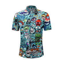 Load image into Gallery viewer, Plus Size 2XL Fashion Men Summer Casual Cartoon 3D Print Short Sleeve Tee Shirt Tun-down Collar Blouse Top Hawaiian Shirt