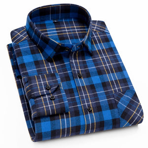 100% Cotton Flannel Shirt Men Slim Fit Plaid Casual shirts Long Sleeve Winter Male Shirts