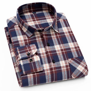 100% Cotton Flannel Shirt Men Slim Fit Plaid Casual shirts Long Sleeve Winter Male Shirts