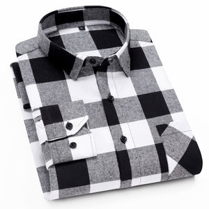 100% Cotton Flannel Shirt Men Slim Fit Plaid Casual shirts Long Sleeve Winter Male Shirts