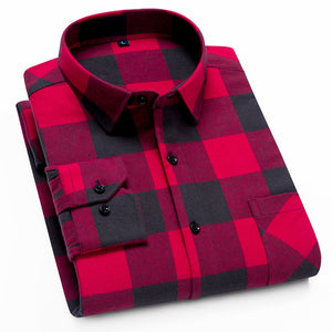 100% Cotton Flannel Shirt Men Slim Fit Plaid Casual shirts Long Sleeve Winter Male Shirts