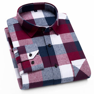 100% Cotton Flannel Shirt Men Slim Fit Plaid Casual shirts Long Sleeve Winter Male Shirts