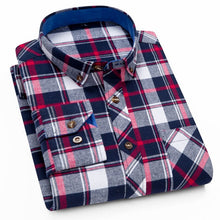 Load image into Gallery viewer, 100% Cotton Flannel Shirt Men Slim Fit Plaid Casual shirts Long Sleeve Winter Male Shirts