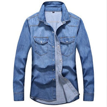 Load image into Gallery viewer, Men&#39;s Shirt 2019 Autumn New Cotton Denim Shirt Men&#39;s Long Sleeve Slim Solid Color Casual Single Breasted Shirt Men&#39;s clothing