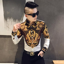 Load image into Gallery viewer, Luxury Gold Print Shirt Men Royal Retro Long Sleeve Shirts Party NightClub Tuxedo Shirts Casual Slim Fit Streetwear Blouse Homme