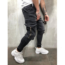 Load image into Gallery viewer, Men Clothes Hip Hop Sweatpants Skinny Motorcycle Denim Pants Zipper Designer Black Jeans Mens Casual Men Jeans Trousers