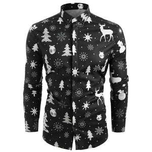 Funnyshirt Printed Long Sleeve Button Men Clothes Casual Snowflakes Christmas deer Printed Christmas Shirt New Year Party Blouse