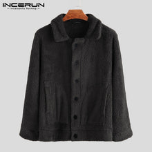 Load image into Gallery viewer, INCERUN Men Fleece Jackets Coats Streetwear Long Sleeve Solid Lapel Outerwear Button Up Fluffy Fashion Winter Plush Overcoats 7