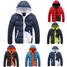 Load image into Gallery viewer, Fashion Winter Men Jacket Coat  Color Block Zipper Hooded Cotton Padded Coat Warm Thicken Outwear Jacket