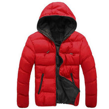 Load image into Gallery viewer, Fashion Winter Men Jacket Coat  Color Block Zipper Hooded Cotton Padded Coat Warm Thicken Outwear Jacket