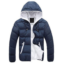 Load image into Gallery viewer, Fashion Winter Men Jacket Coat  Color Block Zipper Hooded Cotton Padded Coat Warm Thicken Outwear Jacket