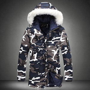 Men Camouflage Hooded Coats Camo Casual Parkas Outerwear Faux Fur Collar Warm Jacket FDC99