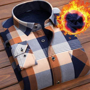 Winter Thick Velvet Dress Shirt For Men Casual Long Sleeve Plaid Warm Fleece Lining Shirts Fashion Soft Flannel Plus Size L-4XL