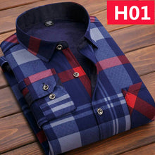 Load image into Gallery viewer, Winter Thick Velvet Dress Shirt For Men Casual Long Sleeve Plaid Warm Fleece Lining Shirts Fashion Soft Flannel Plus Size L-4XL