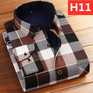 Winter Thick Velvet Dress Shirt For Men Casual Long Sleeve Plaid Warm Fleece Lining Shirts Fashion Soft Flannel Plus Size L-4XL