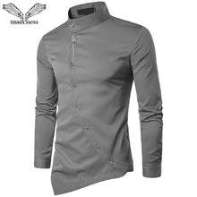 Load image into Gallery viewer, VISADA JAUNA 2019 New Men Fashion Long Sleeved Shirt Solid Slim Fit Business Shirts Men Casual Irregular Dress Camisas