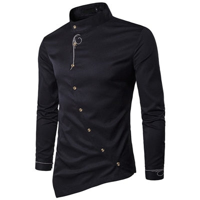 VISADA JAUNA 2019 New Men Fashion Long Sleeved Shirt Solid Slim Fit Business Shirts Men Casual Irregular Dress Camisas