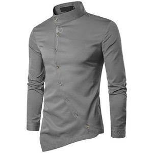 VISADA JAUNA 2019 New Men Fashion Long Sleeved Shirt Solid Slim Fit Business Shirts Men Casual Irregular Dress Camisas