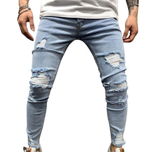 Mens Ripped Jeans for men Casual Black Blue Skinny slim Fit Denim Pants Biker Hip Hop Jeans with sexy Holel Denim Pants