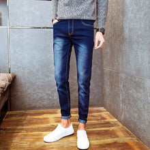 Load image into Gallery viewer, Hot 2020 autumn winter Casual thicken thermal Fleece thermal men&#39;s add wool Denim teenagers stretch pencil pants hot men&#39;s jeans