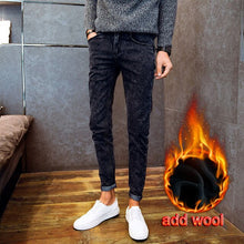 Load image into Gallery viewer, Hot 2020 autumn winter Casual thicken thermal Fleece thermal men&#39;s add wool Denim teenagers stretch pencil pants hot men&#39;s jeans