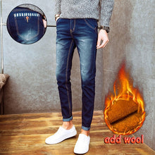 Load image into Gallery viewer, Hot 2020 autumn winter Casual thicken thermal Fleece thermal men&#39;s add wool Denim teenagers stretch pencil pants hot men&#39;s jeans