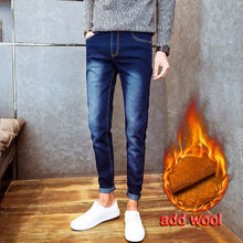 Load image into Gallery viewer, Hot 2020 autumn winter Casual thicken thermal Fleece thermal men&#39;s add wool Denim teenagers stretch pencil pants hot men&#39;s jeans