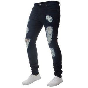 Spring Mens Jeans Pants Hip Hop Denim Ripped Skinny Distressed Jeans Casual Slim Solid Hole Pencil Trousers Male Streetwear