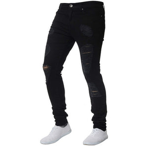 Spring Mens Jeans Pants Hip Hop Denim Ripped Skinny Distressed Jeans Casual Slim Solid Hole Pencil Trousers Male Streetwear